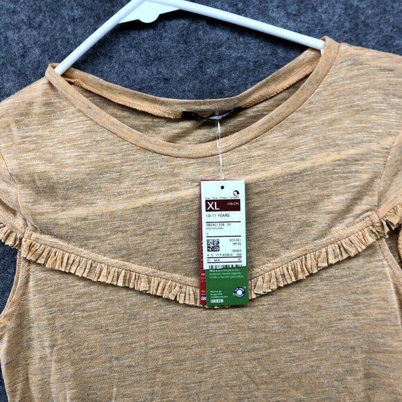 NWT Sisley Girls XL 10-11 Years Linen Blend T Shirt Ruffle Peach Summer 150 cm - Picture 3 of 12